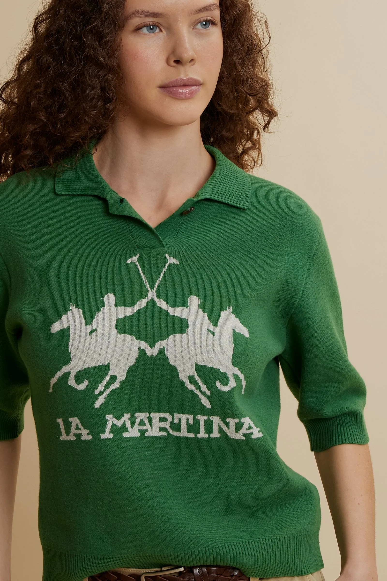 Damen Poloshirt aus kompakter Strickware mit Maxi-Intarsie - Candela - Image 3