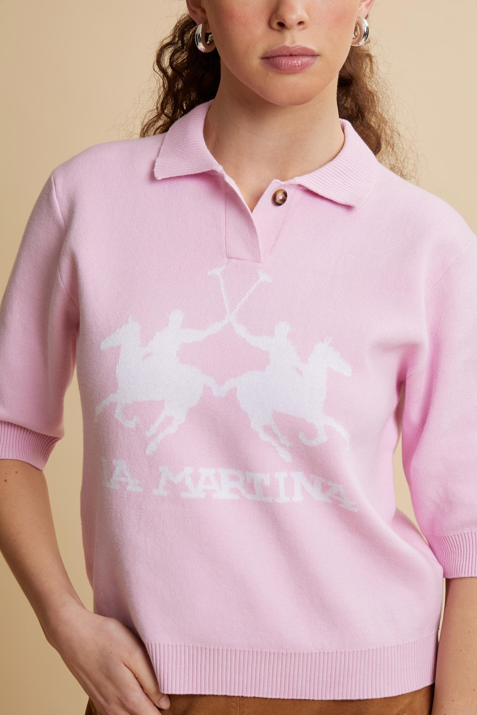 Damen Poloshirt aus kompakter Strickware mit Maxi-Intarsie - Candela - Image 3