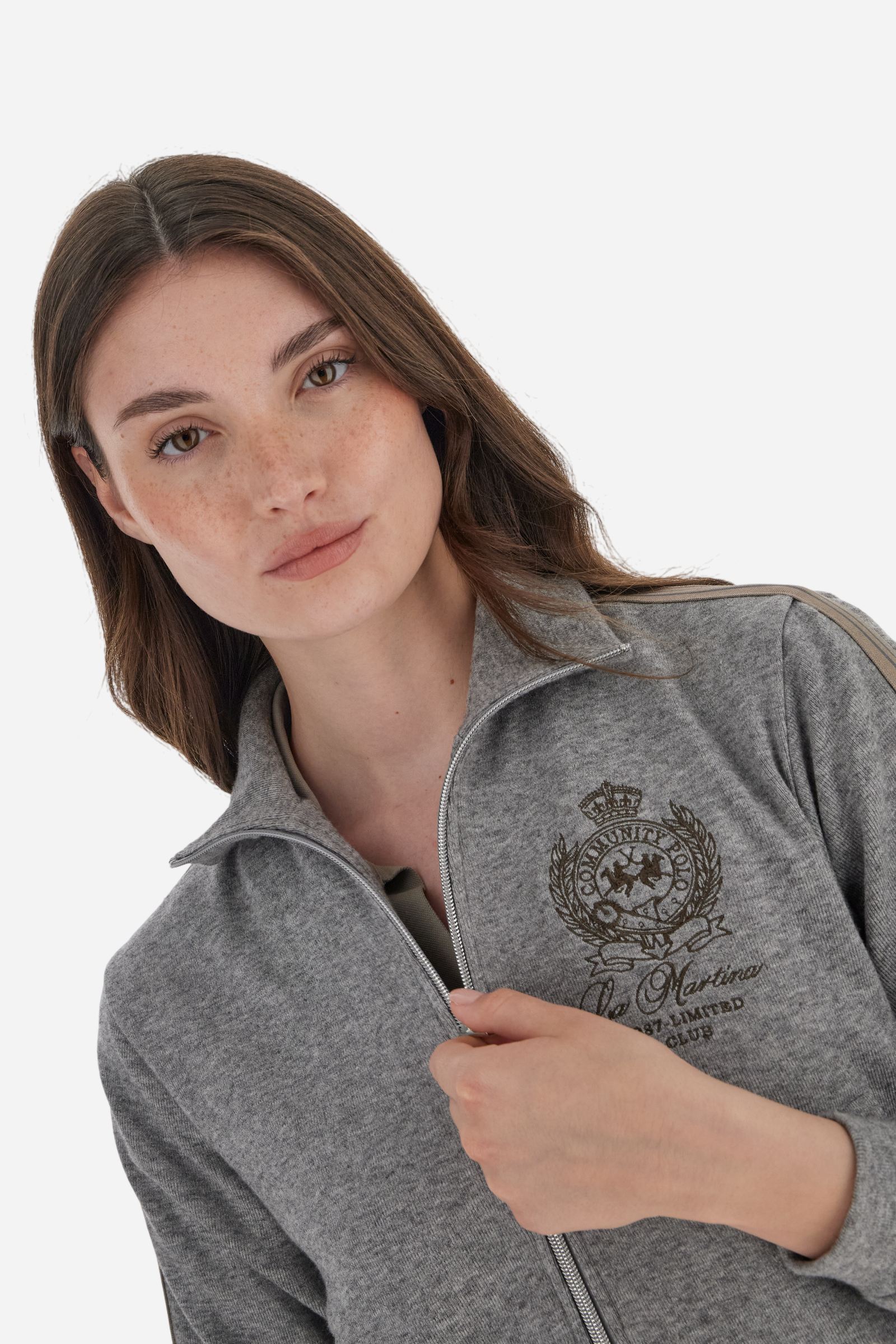 Damen-Sweatjacke mit Reißverschluss aus Interlock mit gestreiften Bändern - Betty - Image 3