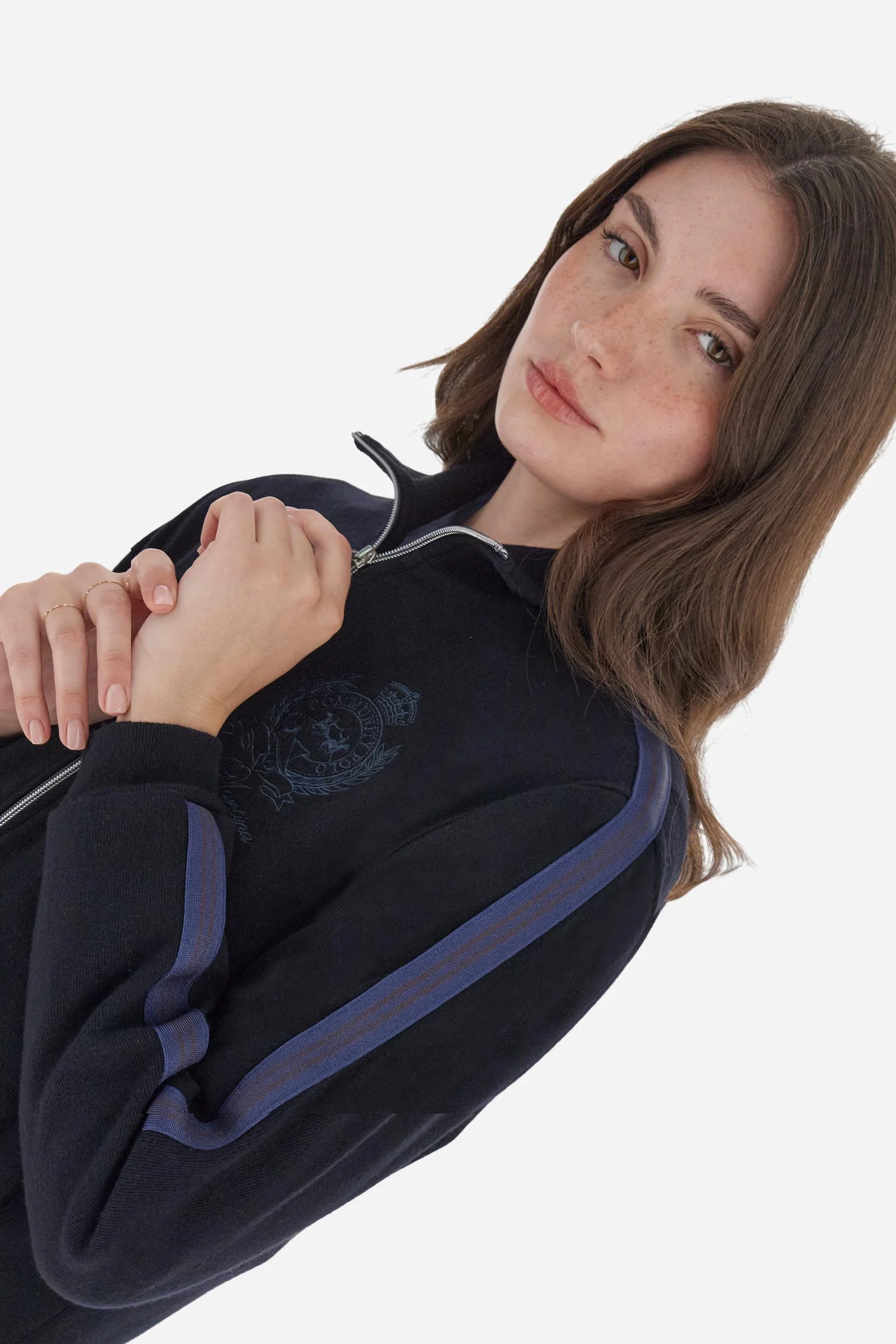 Damen-Sweatjacke mit Reißverschluss aus Interlock mit gestreiften Bändern - Betty - Image 3